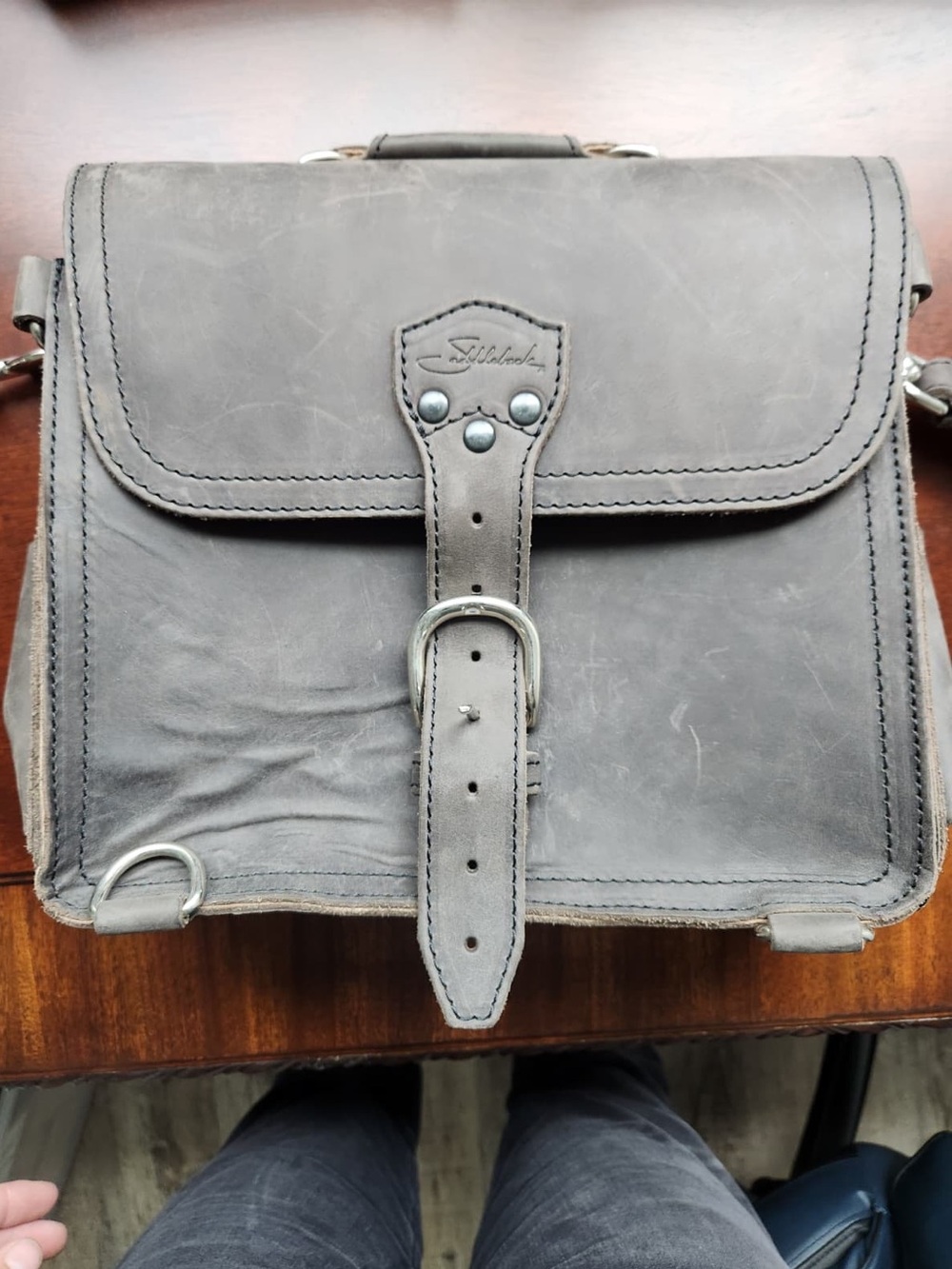 Leather Crossbody Satchel Bag - Gray